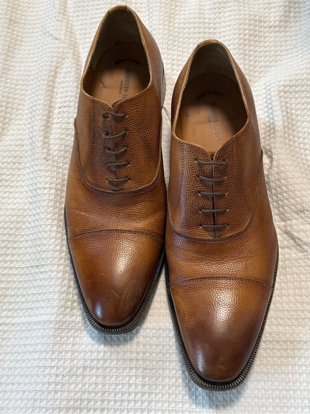 Kenneth Cole made in Italy Men's Brown Leather Cap-Toe Oxford Dress Shoes 10